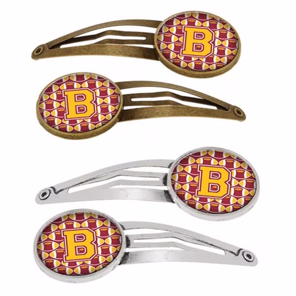 Letter B Football Maroon and Gold Barrettes Hair Clips, Set of 4, 4PK